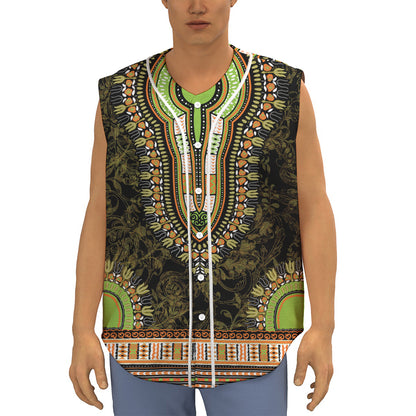Orange And Black African Dashiki Print Sleeveless Baseball Jersey