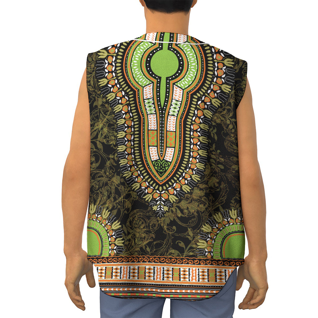 Orange And Black African Dashiki Print Sleeveless Baseball Jersey