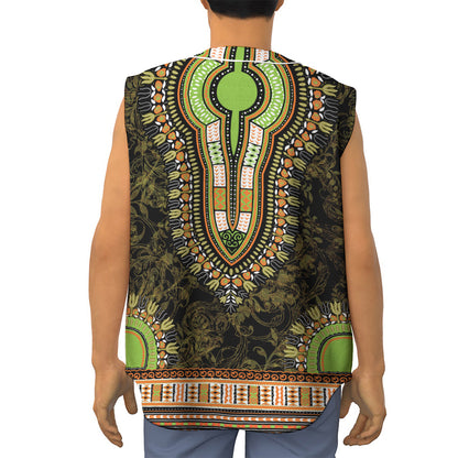 Orange And Black African Dashiki Print Sleeveless Baseball Jersey