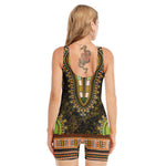 Orange And Black African Dashiki Print Sleeveless One Piece Swimsuit