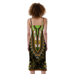Orange And Black African Dashiki Print Slim Fit Midi Cami Dress
