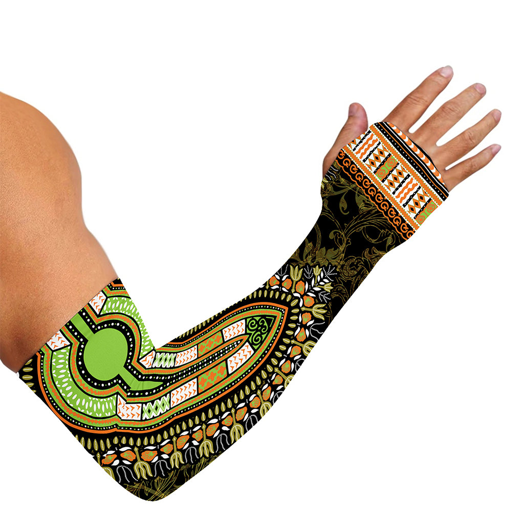 Orange And Black African Dashiki Print Sun Protection Arm Sleeves