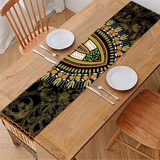 Orange And Black African Dashiki Print Table Runner