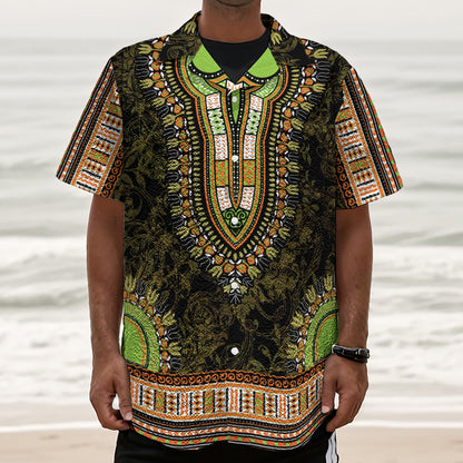 Orange And Black African Dashiki Print Textured Short Sleeve Shirt