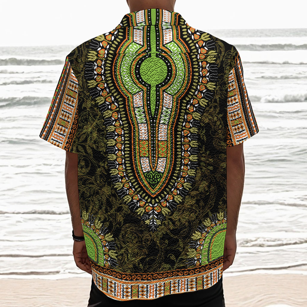 Orange And Black African Dashiki Print Textured Short Sleeve Shirt