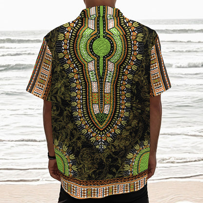 Orange And Black African Dashiki Print Textured Short Sleeve Shirt