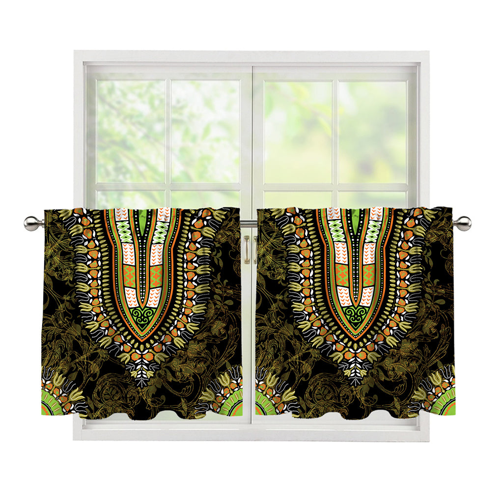 Orange And Black African Dashiki Print Tier Curtains