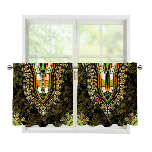 Orange And Black African Dashiki Print Tier Curtains
