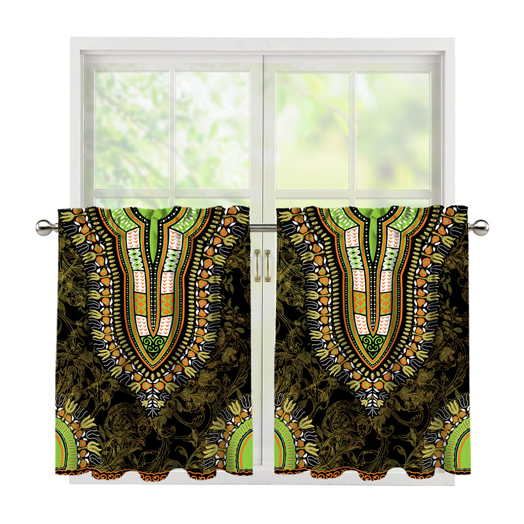 Orange And Black African Dashiki Print Tier Curtains