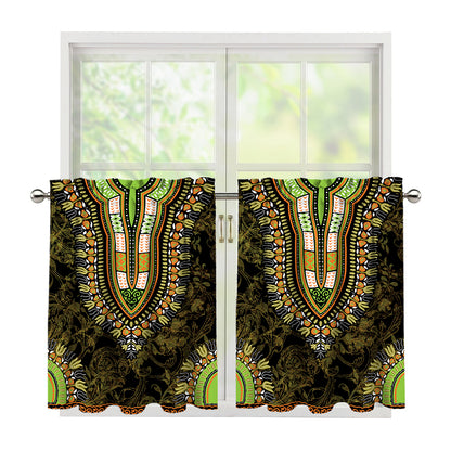 Orange And Black African Dashiki Print Tier Curtains