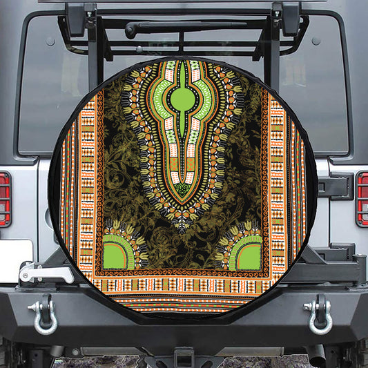 Orange And Black African Dashiki Print Tire Cover