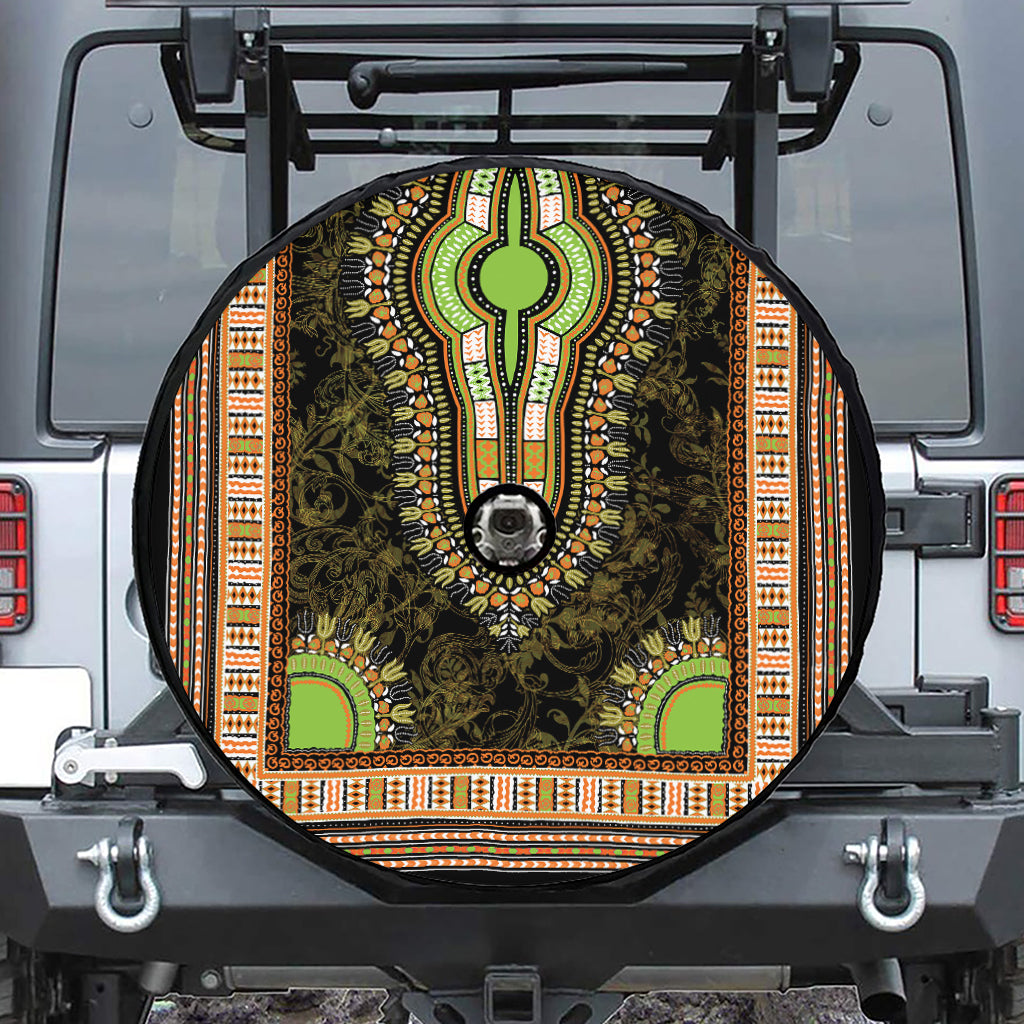 Orange And Black African Dashiki Print Tire Cover With Camera Hole