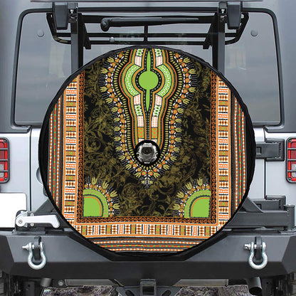 Orange And Black African Dashiki Print Tire Cover With Camera Hole