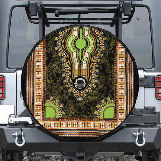 Orange And Black African Dashiki Print Tire Cover With Camera Hole