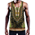 Orange And Black African Dashiki Print Men's Workout Tank Top