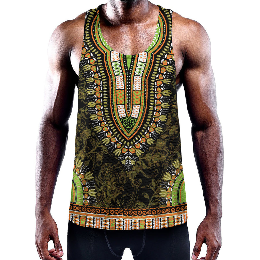 Orange And Black African Dashiki Print Training Tank Top