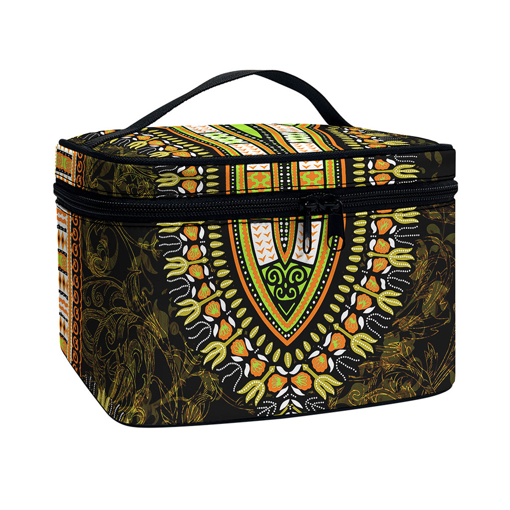 Orange And Black African Dashiki Print Travel Makeup Bag