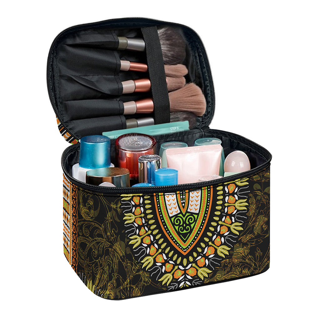 Orange And Black African Dashiki Print Travel Makeup Bag