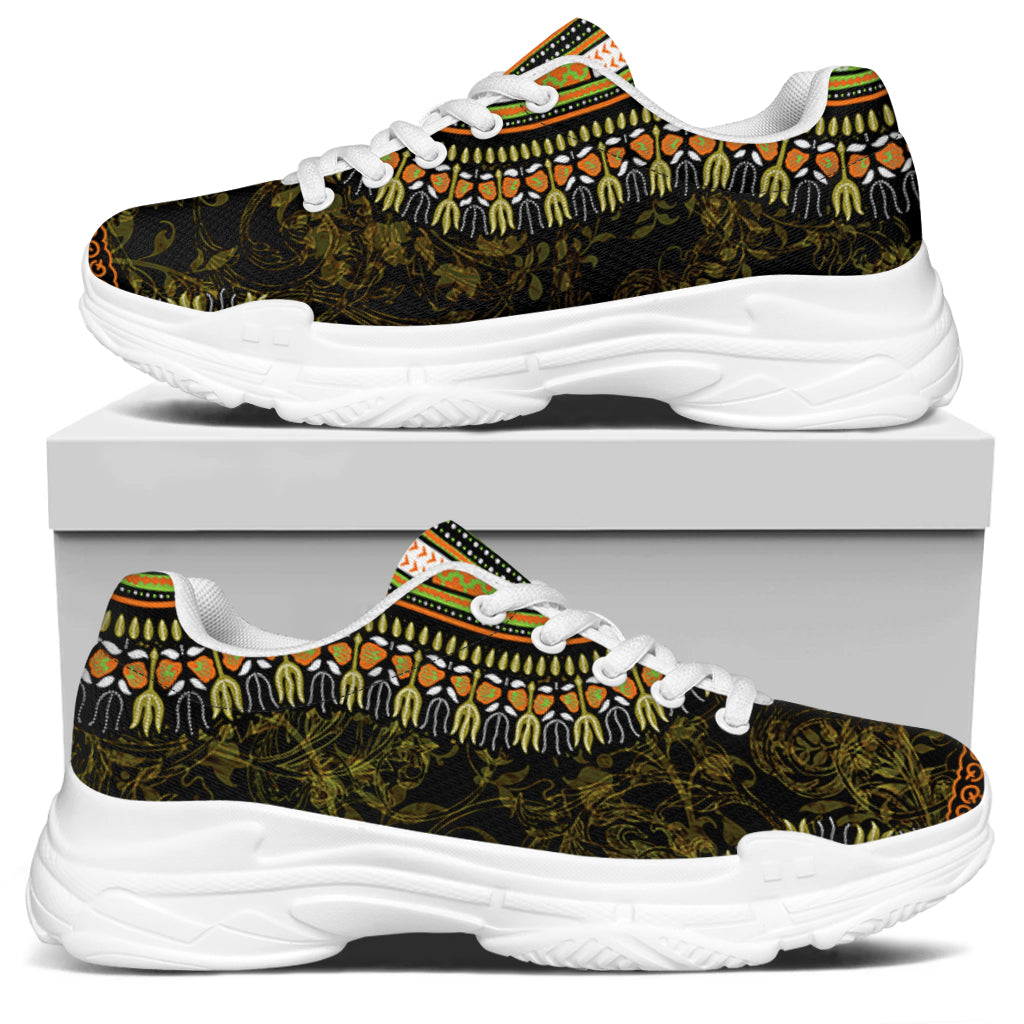 Orange And Black African Dashiki Print White Chunky Shoes