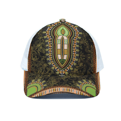 Orange And Black African Dashiki Print White Mesh Trucker Cap