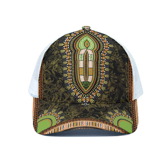 Orange And Black African Dashiki Print White Mesh Trucker Cap