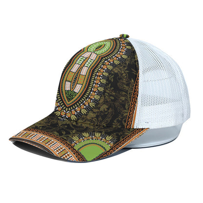 Orange And Black African Dashiki Print White Mesh Trucker Cap