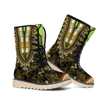 Orange And Black African Dashiki Print Winter Boots