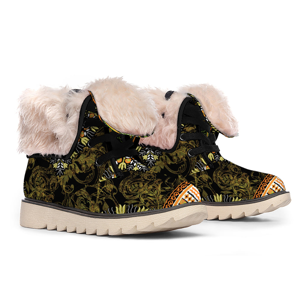 Orange And Black African Dashiki Print Winter Boots