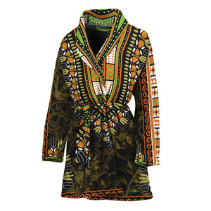 Orange And Black African Dashiki Print Women's Bathrobe