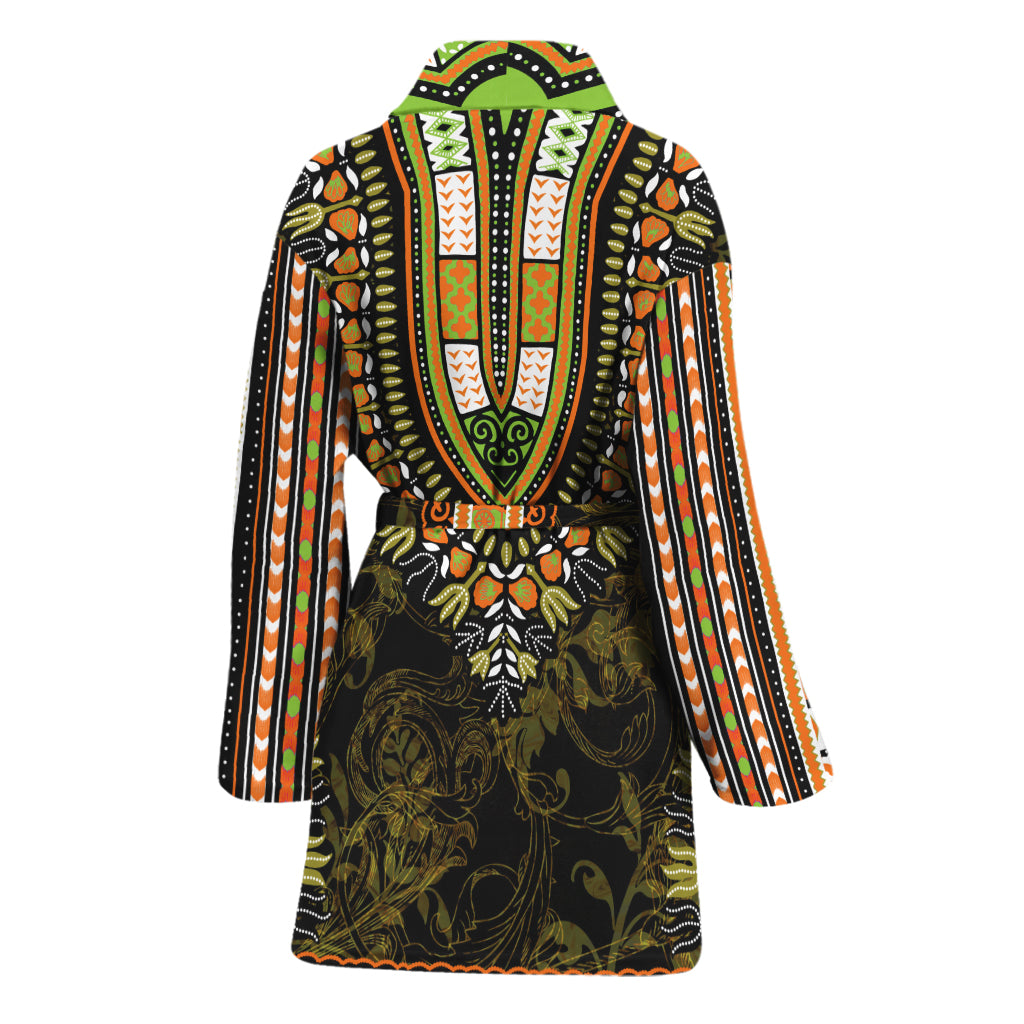 Orange And Black African Dashiki Print Women's Bathrobe