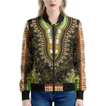 Orange And Black African Dashiki Print Women's Bomber Jacket