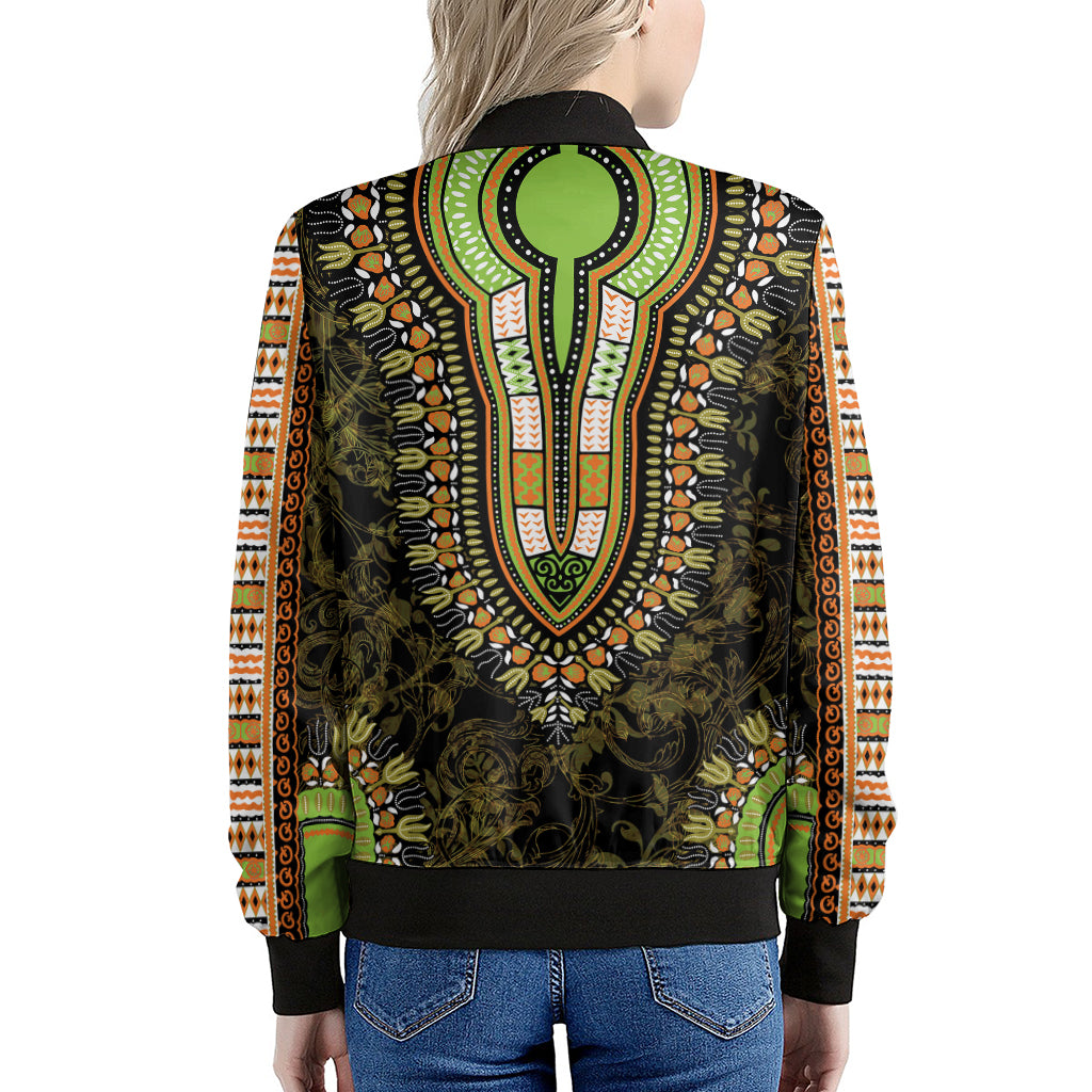 Orange And Black African Dashiki Print Women's Bomber Jacket