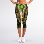 Orange And Black African Dashiki Print Women's Capri Leggings