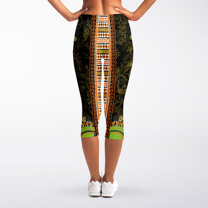 Orange And Black African Dashiki Print Women's Capri Leggings