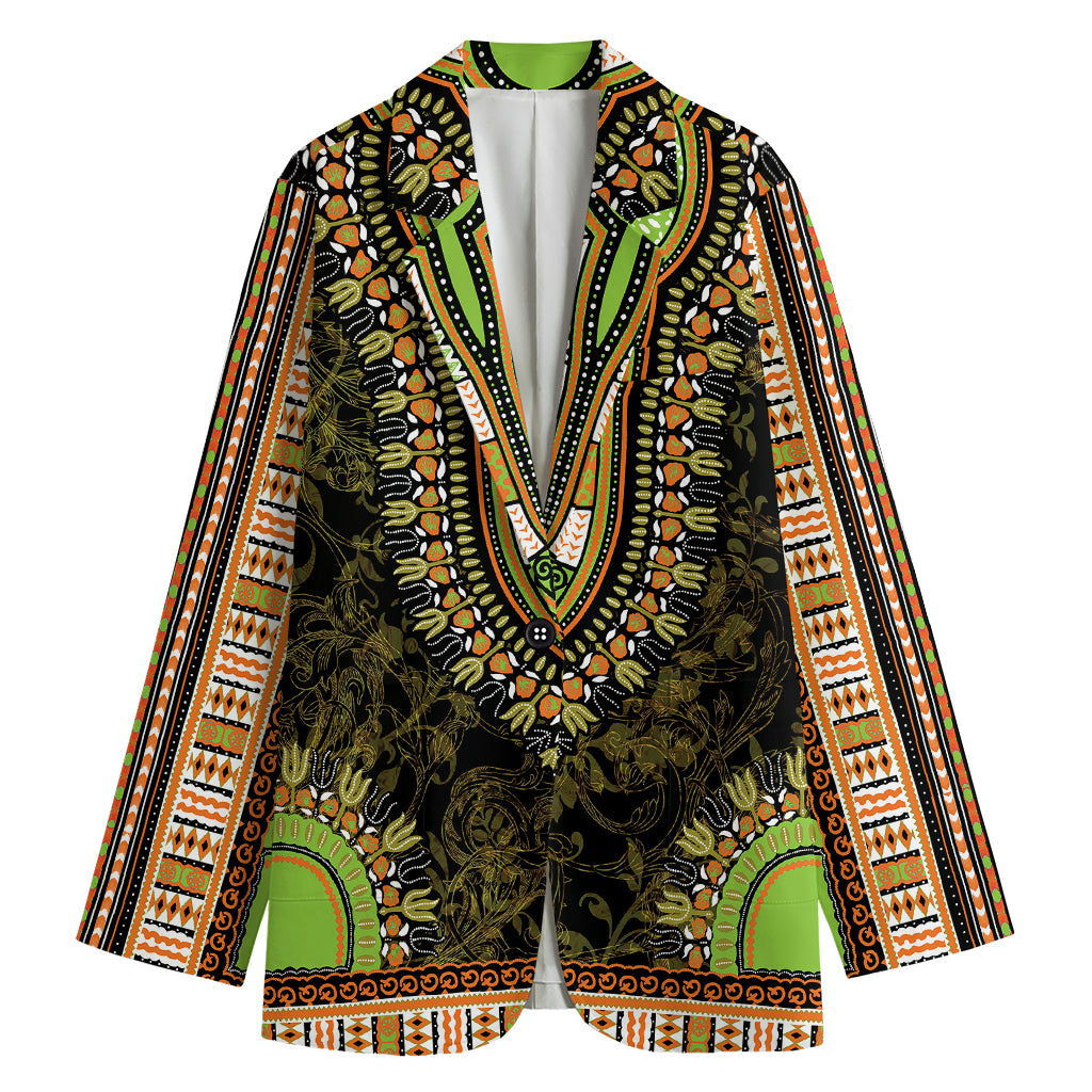 Orange And Black African Dashiki Print Women's Cotton Blazer