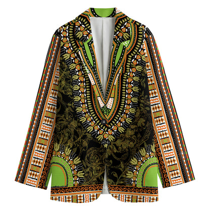 Orange And Black African Dashiki Print Women's Cotton Blazer