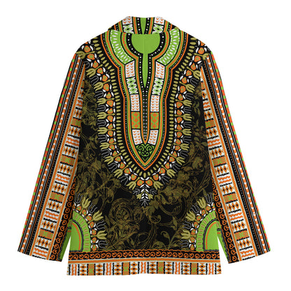 Orange And Black African Dashiki Print Women's Cotton Blazer
