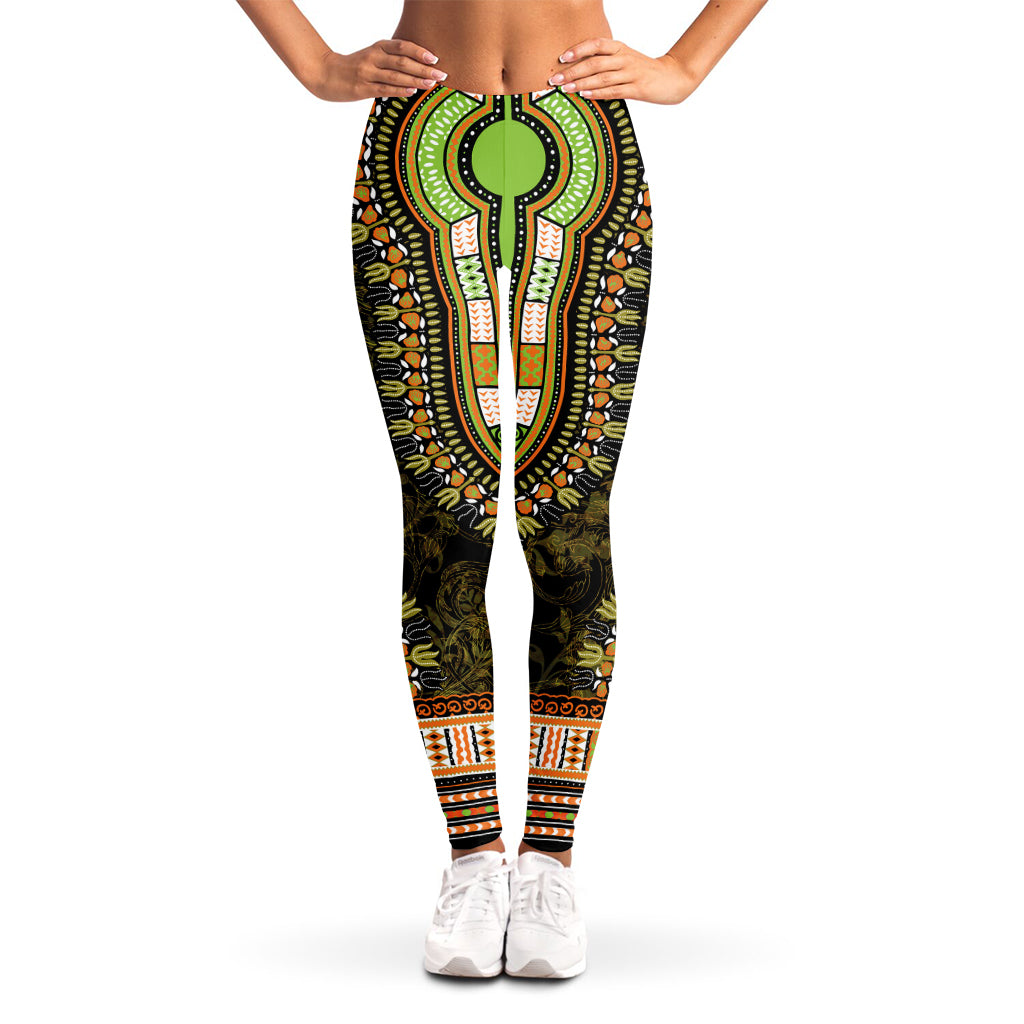 Orange And Black African Dashiki Print Women's Leggings