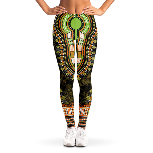 Orange And Black African Dashiki Print Women's Leggings