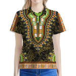 Orange And Black African Dashiki Print Women's Polo Shirt