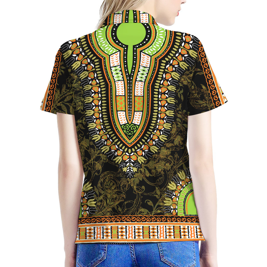 Orange And Black African Dashiki Print Women's Polo Shirt