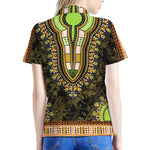 Orange And Black African Dashiki Print Women's Polo Shirt