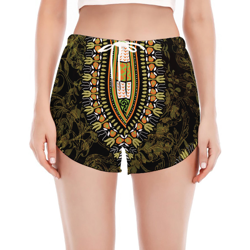 Orange And Black African Dashiki Print Women's Split Running Shorts