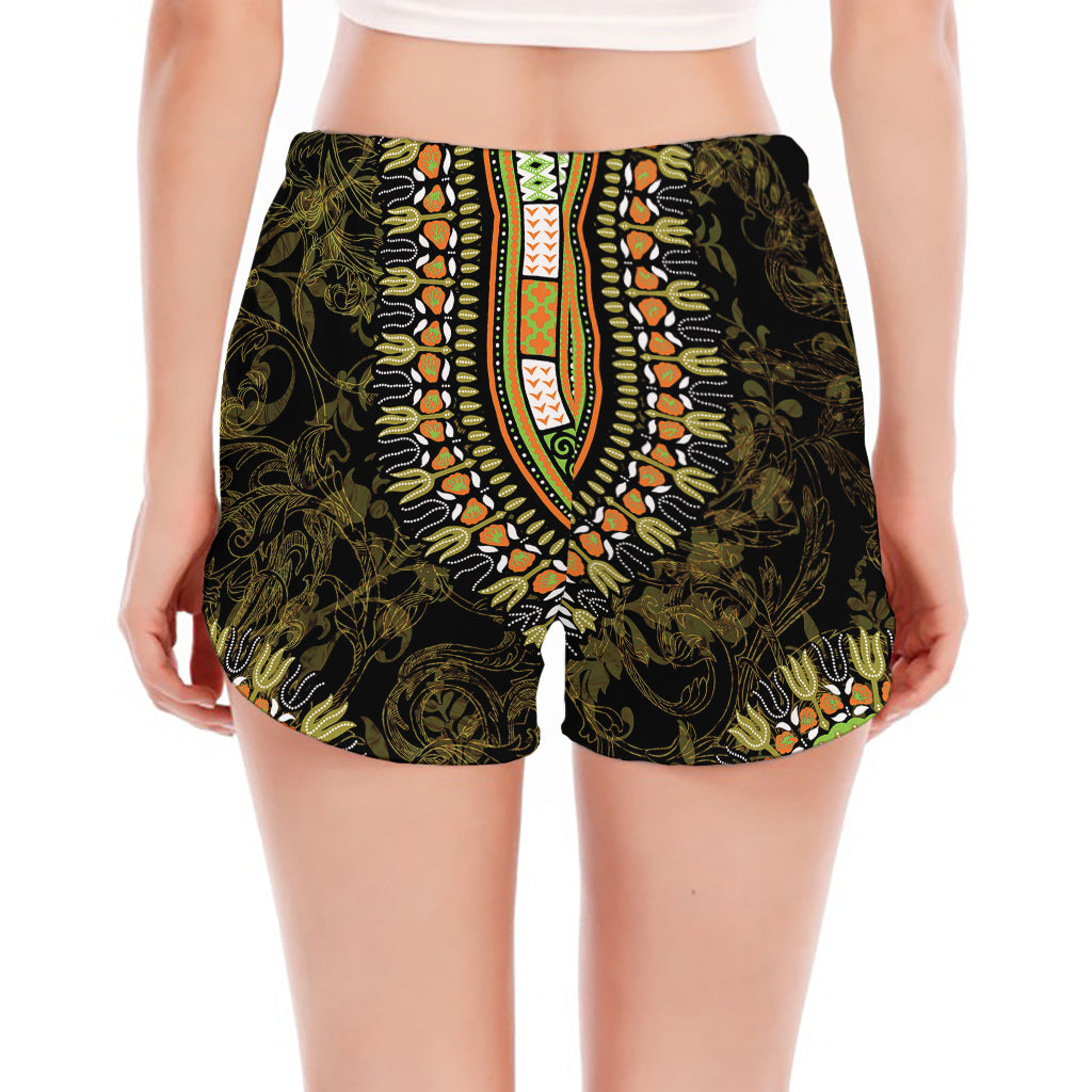Orange And Black African Dashiki Print Women's Split Running Shorts