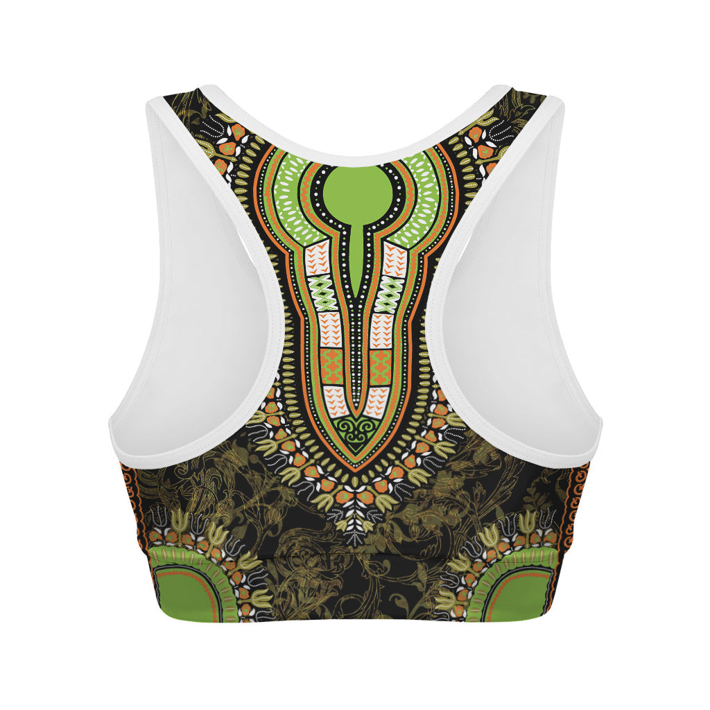 Orange And Black African Dashiki Print Women's Sports Bra