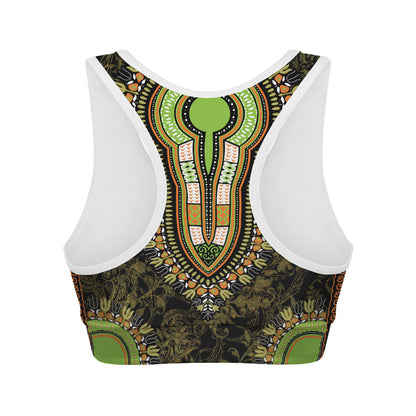 Orange And Black African Dashiki Print Women's Sports Bra