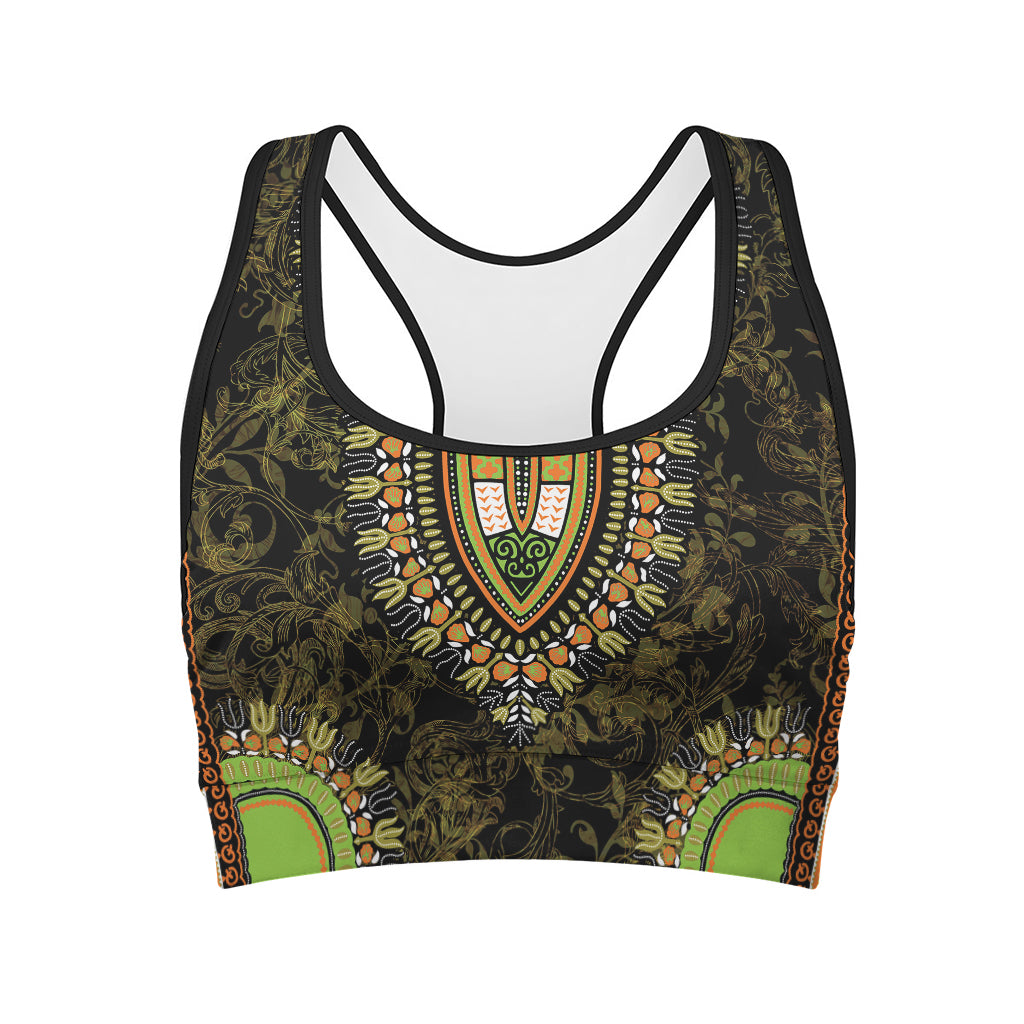 Orange And Black African Dashiki Print Women's Sports Bra