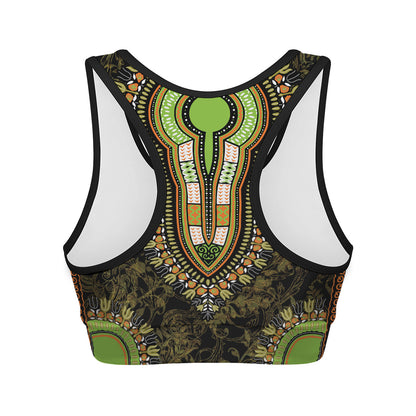 Orange And Black African Dashiki Print Women's Sports Bra