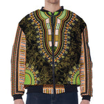 Orange And Black African Dashiki Print Zip Sleeve Bomber Jacket