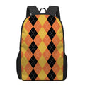 Orange And Black Argyle Pattern Print 17 Inch Backpack
